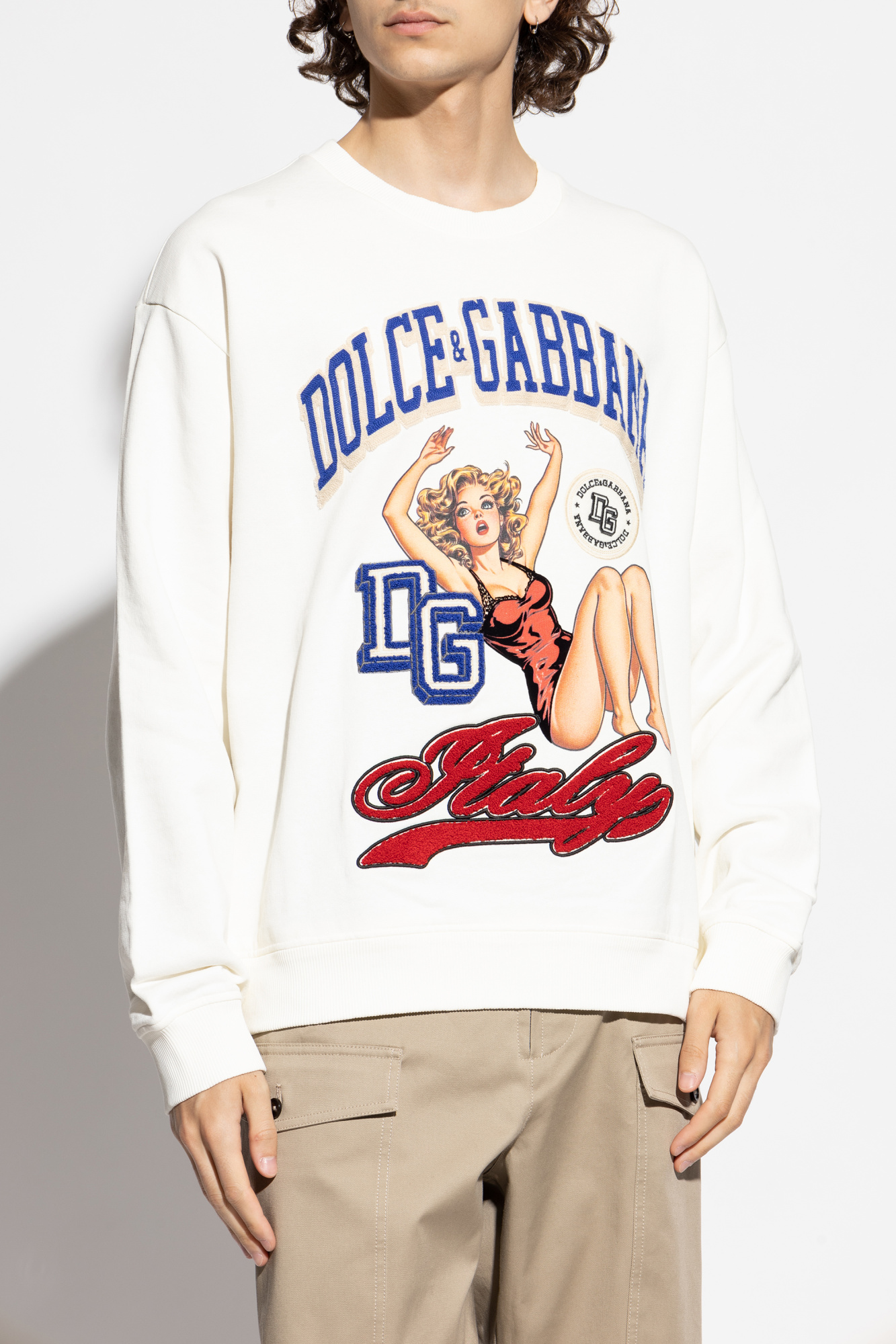 スウェット・トレーナー DOLCE & GABBANA Cotton sweatshirt with logo patch Jersey sweatshirt with DG logo print in Black for Men